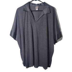 Natori Gray Size XL Polyester Rayon Shirt Vneck Collared Satin Lined Cuffs